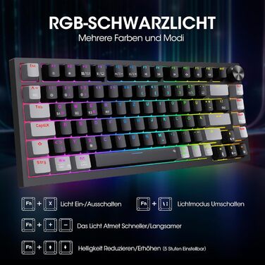 KOORUI Механічна ігрова клавіатура QWERTZ з RGB-підсвічуванням (104/82 клавіші) для Windows/MacOS/Linux
