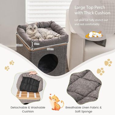 Котячий будиночок SOARS з когтеточкою, 3 яруси, 2 будиночки та ліжко, когтеточний комплекс для котів