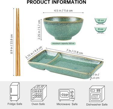 Набір посуду для суші HENXFEN: 2 тарілки, ложки, миски, зелений блиск