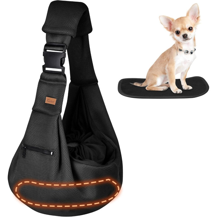 Сумка-переноска для собак CUBY, літня, для маленьких собак та котів, сітка, ремінь на одне плече, чорна, з підстилкою для ніг, регульована