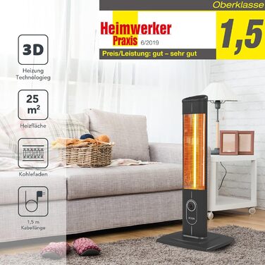 Електричний інфрачервоний обігрівач ICQN Standheizler 2300 Вт з пульт, для дому та вулиці, IP20, чорний, з підставкою