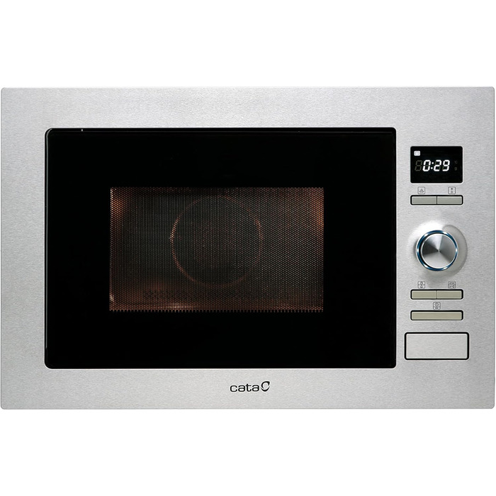 Вбудована мікрохвильова піч CATA MC 25 D ENC Inox, 25л, нержавіюча сталь, 8 автоматичних меню, 5 рівнів потужності, гриль 1000 Вт, таймер, ширина 60 см