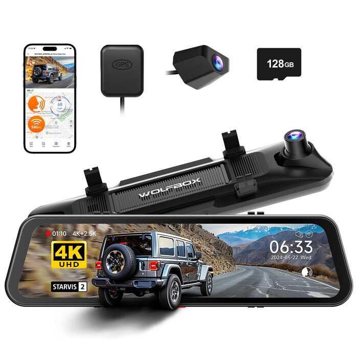 Відеореєстратор-дзеркало WOLFBOX G900 PRO 4K (8MP STARVIS 2 IMX678), 12