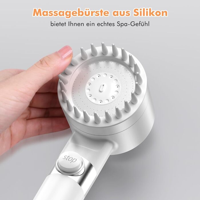 Showerhead with Filter MEKO High-Pressure Hand Shower with 15-Layer Filtration, 1.5M Hose, 3 Spray Patterns, Water-Saving Showerhead for Removing Hard Water, Residual Chlorine, Bacteria, and Heavy Metals (White)