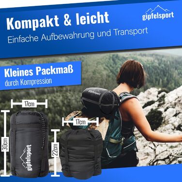 Сплячий мішок Gipfelsport Ultraleicht 4 сезони [-20°C до 15°C] | Чорний/Зелений, ультралегкий, для трекінгу, кемпінгу та подорожей