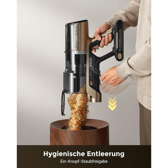 Бездротовий пилосос Proscenic P20 з функцією миття, 70KPa, 70 хв, 680W, самостійна док-станція, фільтр 6 шарів, 1,5л, для килимів та шерсті домашніх тварин, Aurum Black