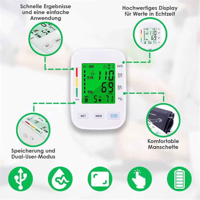 Тонометр на плече Oryzom з визначенням аритмії, 240 місць пам'яті та голосовим виводом – переможець тесту 2025 року, білий