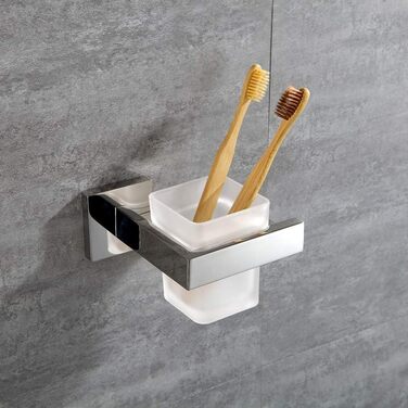 Stainless Steel Toothbrush Holder Bath Drinking Glass Tumbler with Holder Wall Mount, Polished Surface, K7007P