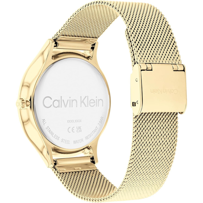 Жіночий аналоговий кварцовий годинник Calvin Klein Timeless Mesh 38mm, золотистий сталевий плетіний ремінець