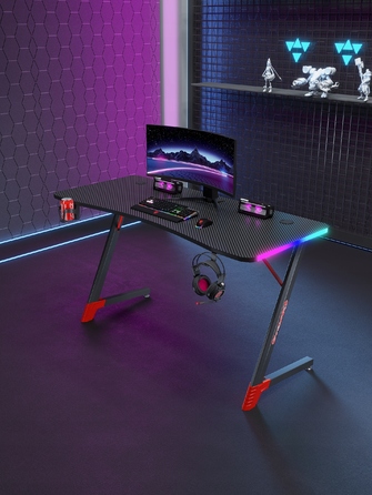 Ігровий комп'ютерний стіл з LED-підсвіткою, сучасний геймерський стіл, 140 см, чорний