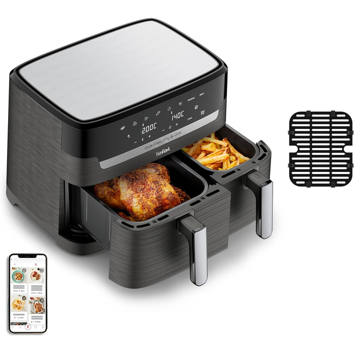 Аерофритюрниця Tefal Easy Fry & Grill Dual XXL 8,3 л з нержавіючої сталі, подвійні кошики, комбінована фритюрниця та гриль для сім'ї, 8 програм, енергоощадна
