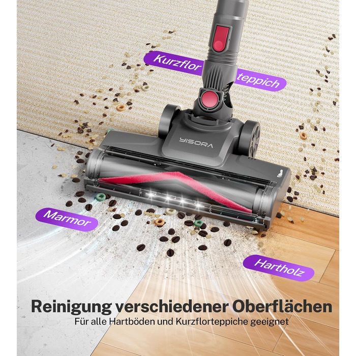 Бездротовий акумуляторний пилосос з потужністю 25000Pa, 175W, час роботи 50 хвилин. З антизаплутувальною насадкою та самостійне зберігання. Легкий ручний пилосос для твердих підлог, килимів, шерсті тварин. Колір: Taro-violett