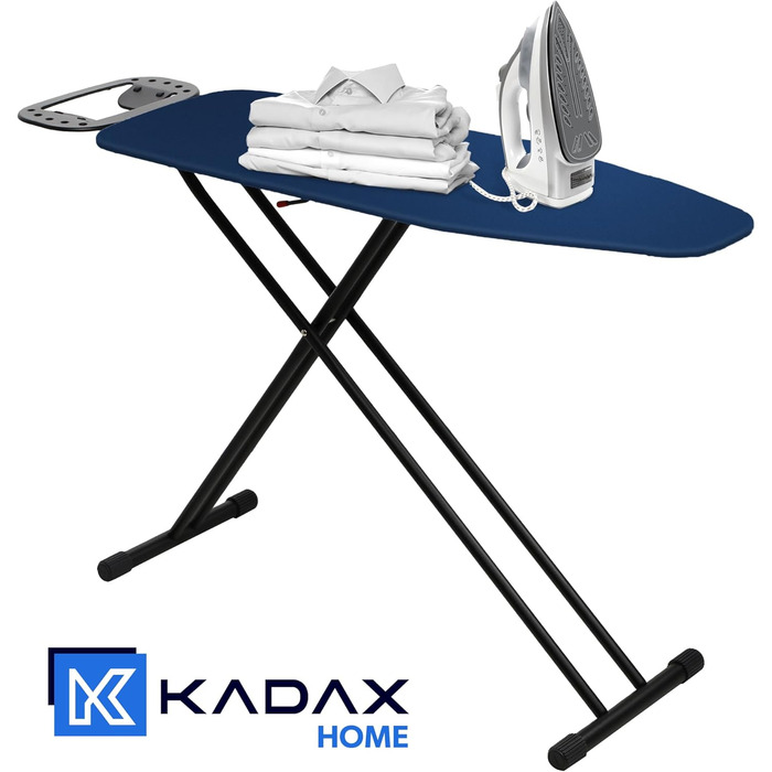КADAX Прасувальна дошка, 120x38 см, складна, регульована висота, для прасування з парою, з антиковзними ніжками, з підкладкою з піною 8 мм (Темно-синій)
