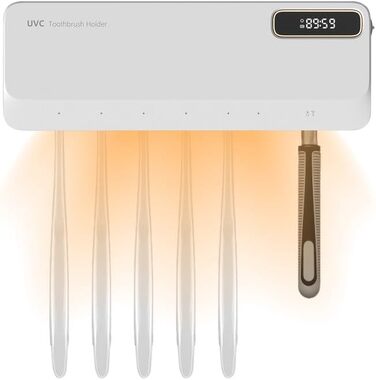 UV Toothbrush Sanitizer with 6 Toothbrush Brush Slots, UV Disinfection Toothbrush Holder with Drying, 2000mAh USB Rechargeable Toothbrush Sanitizer Holder Wall Mounted with 3 Modes for Bathrooms (White)