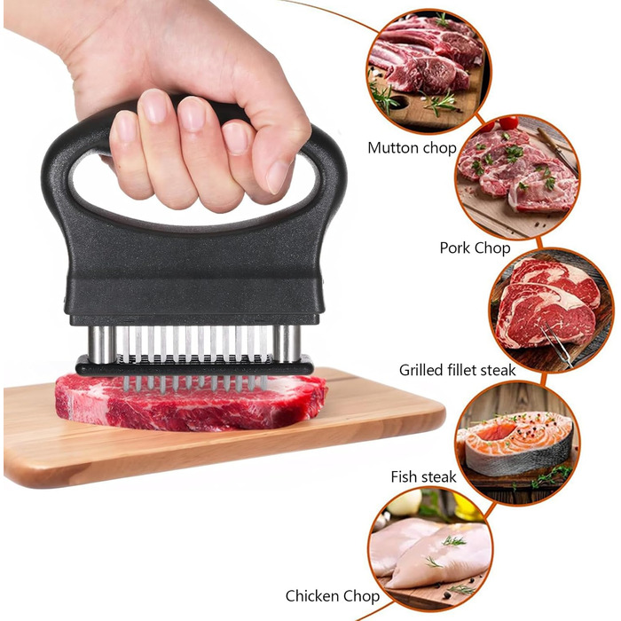 Змінник текстури м'яса 2 шт. з нержавіючої сталі, ніж для відбивання м'яса з 48 та 21 лезом для стейків, курки, свинини, риби, барбекю
