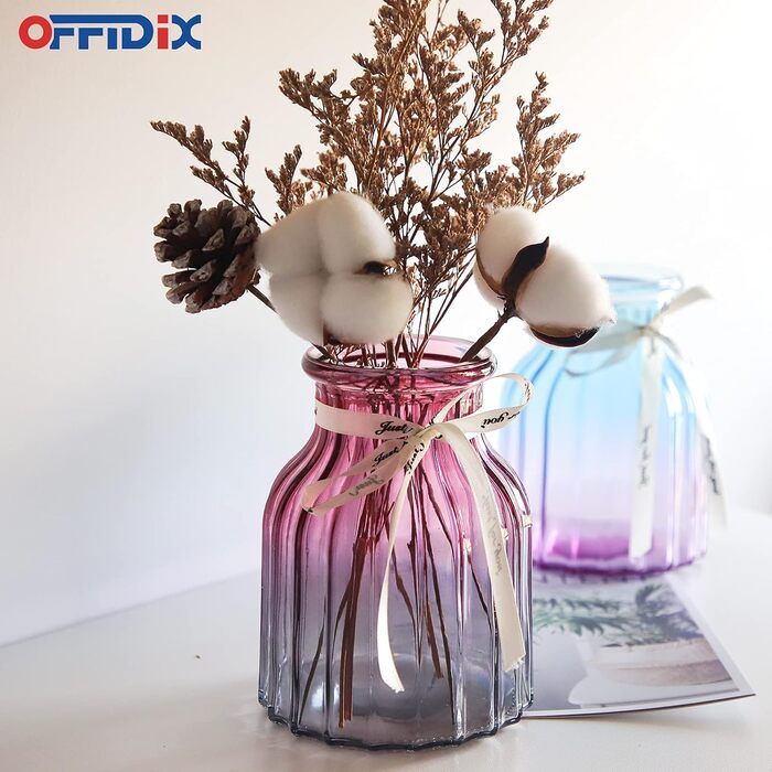 Скляна ваза OFFIDIX з градієнтом кольору, багатокольорова, геометричний фацет, для квітів, декору, вечірок, офісу та дому