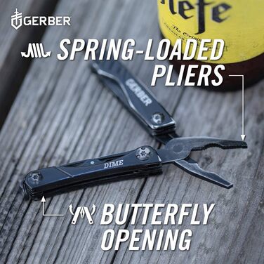Gerber Multifunction Tool with 12 Functions, Dime Pocket Multi-tool, Black, 1014030