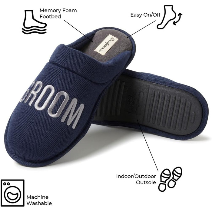 Тапочки Dearfoams для чоловіків, для нареченого/свідка, подарунок на весілля, великий розмір, темно-синій