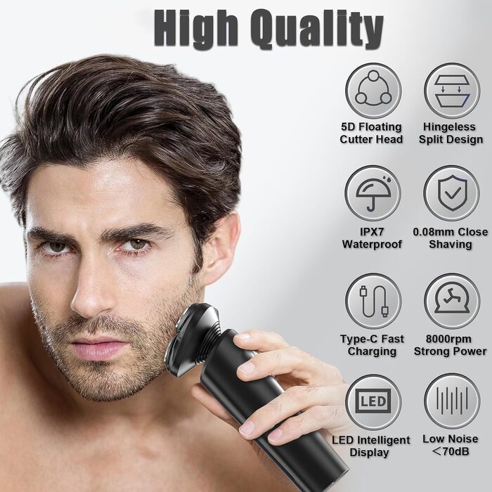 Електричний чоловічий бритва SweetLF з прецизійним тримером, мокрий/сухий, 5D ротаційний, перезаряджуваний, з блокуванням від перенесення, бездротовий (чорний)