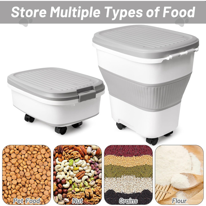 Контейнер для корму для собак MALLMALL6 – складний контейнер для тваринного корму з колесами, лопаткою та дезодоруючою коробкою, герметичний багатофункціональний 30-літровий контейнер для собак, котів, птахів