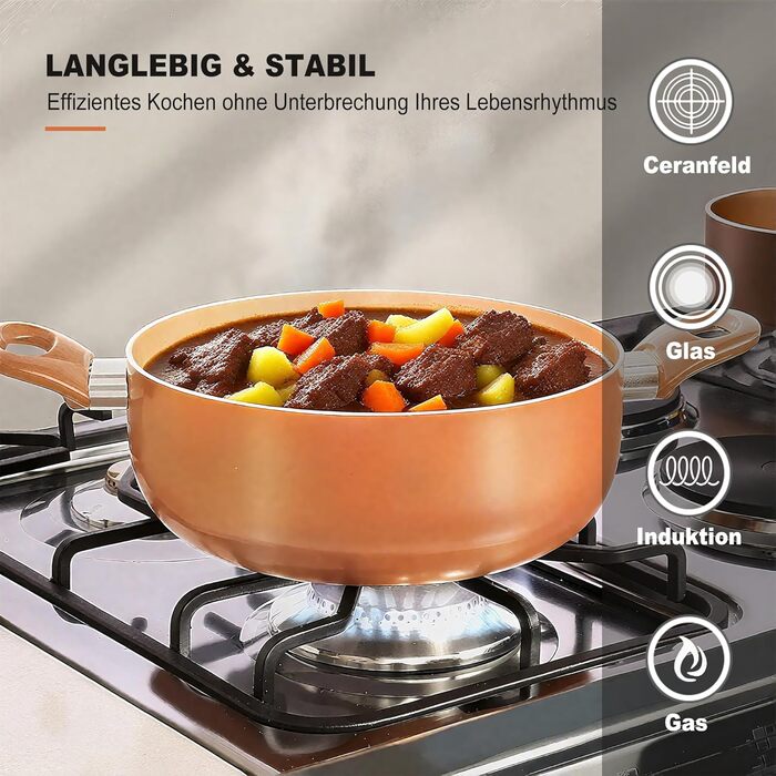 Набір кухонного посуду з антипригарним покриттям, 11 предметів: каструлі, сковорідки, сотейник. Підходить для духовки та гриля (до 177°C). Кухонний набір, для дому, безпечний для миття в посудомийній машині. CW11-CP 11