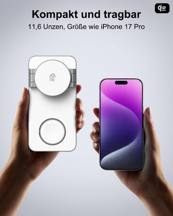 Бездротовий зарядний пристрій 25W MagSafe 3-в-1, складна станція для iPhone 17e/17/16/15/14/13/12/Air, Apple Watch та AirPods Pro (Білий)