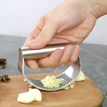 Прес для часнику з нержавіючої сталі, рокер, подрібнювач, прес-подрібнювач часнику, кухонний аксесуар з силіконовим очищувачем