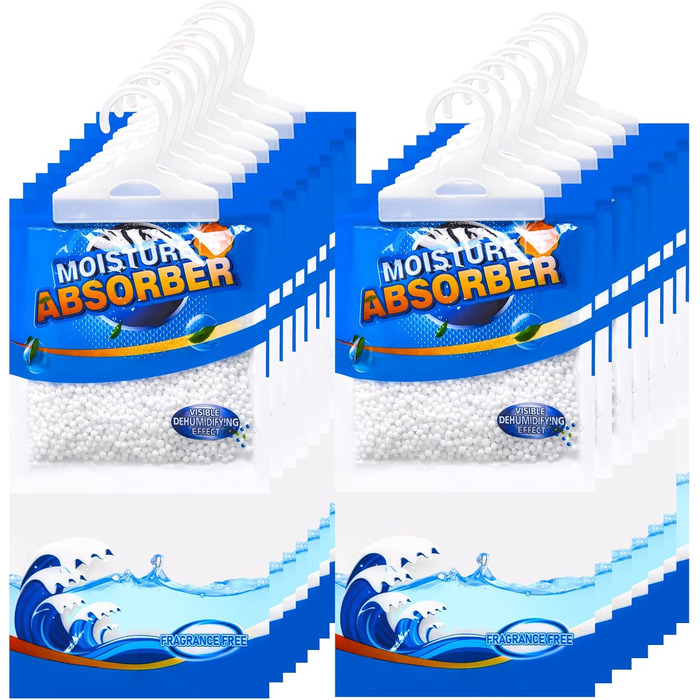 ZSZMFH 15-Piece Moisture Absorber Hanger Bags, Fragrance-Free Humidity Packs, Hanging Closet Dehumidifier Bags, Moisture Absorber Packets, 220g/Pack.