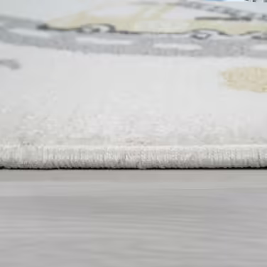 Paco Home Kids Rug, Play Rug for Children's Room, Pastel Colors, Boy/Girl, Car Street House, Cream, Petrol, Gray, Yellow, Size: 160x220 cm (Rectangular), White