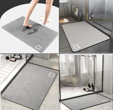 Absorbent Bath Mat, Non-Slip Bathroom Rug, Microfiber Bath Mat, Non-Slip Shower Mat, Quick-Drying, Rug for Living Room, Kitchen and Toilet, Machine Washable (grey, 40*60) Grey 40 x 60 cm