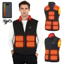 Нагрівальний жилет 14 Zonen з Powerbank 27000mAh, регулювання температури, для чоловіків та жінок, для активного відпочинку (походи, кемпінг, катання на лижах, риболовля, мотоцикл), чорний, розмір M