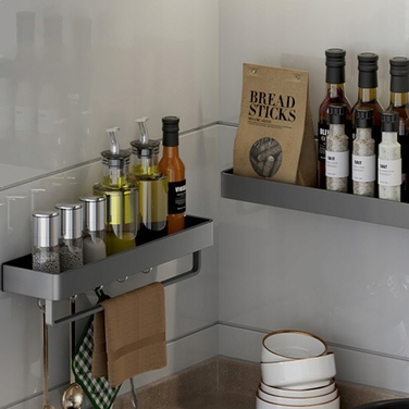 Підвісна полиця для ванної кімнати LOFT, сіра, 40 см, з гачками для аксесуарів