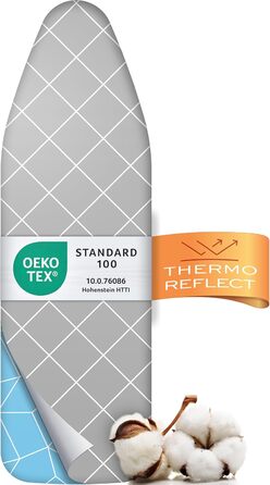 Чохол для прасувальної дошки Turbo 120x40 см – відбиває тепло, для швидкого прасування, з гумкою, 2 комфортні подушки, OEKOTEX100, Made in Europe, сірий/білий, розмір M