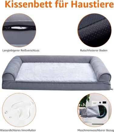Amazon Basics Foam Pet Bed for Dogs and Pets with Removable Cover, Gray, 76 x 51 x 16 cm (L x W x H)