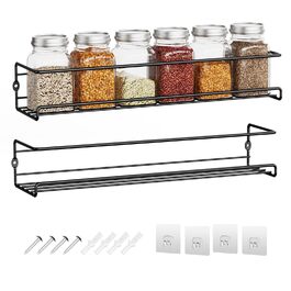 Металева полиця для спецій Miorkly настінна 4-х рівнева, чорна - органайзер для кухні без свердління