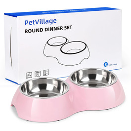 Набір мисок для собак Petvillage з нержавіючої сталі, 2 миски (113 г кожна) з антиковзним покриттям та стійкою підставкою з смоли, годівниця для цуценят, кошенят та маленьких собак