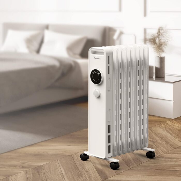 Радіатор масляний Midea 2000W, енергозберігаючий, тихий, з 9 ребрами, термостатом, 3 режими, захист від замерзання, LED дисплеєм, захистом від перекидання та перегріву, ECO-режим