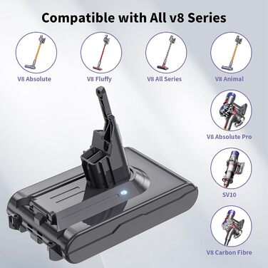 Запасний акумулятор V8 для пилососів Dyson, 4600mAh, сумісний з моделями SV10 Absolute Animal Fluffy Motörhead Exclusive Total Clean (2 фільтри + 1 викрутка + 3 шурупи + 1 щітка)