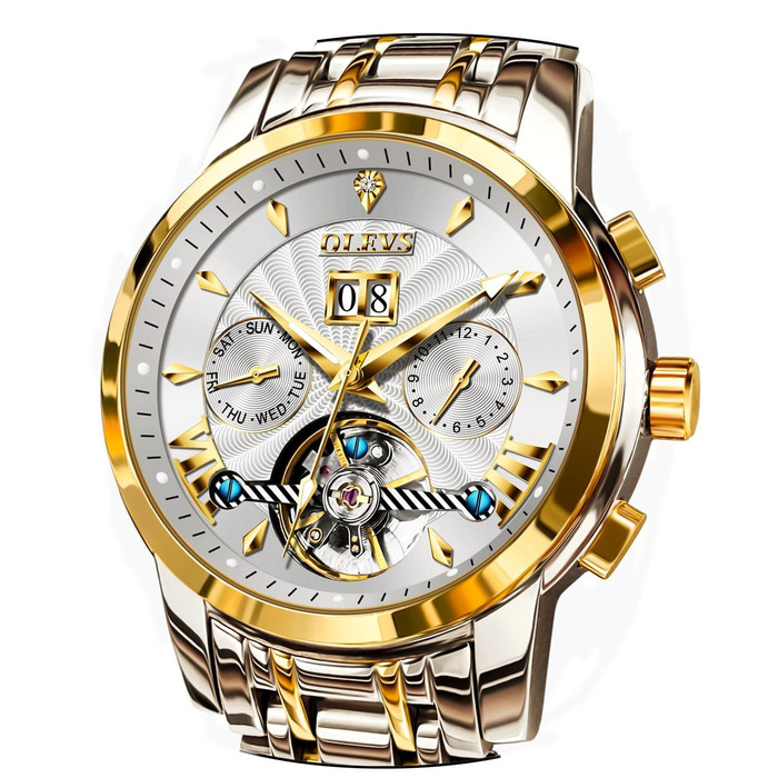 Чоловічий скелетон-годинник OLEVS: автоматичний механізм, сталевий браслет, водонепроникний, з календарем та підсвіткою циферблата