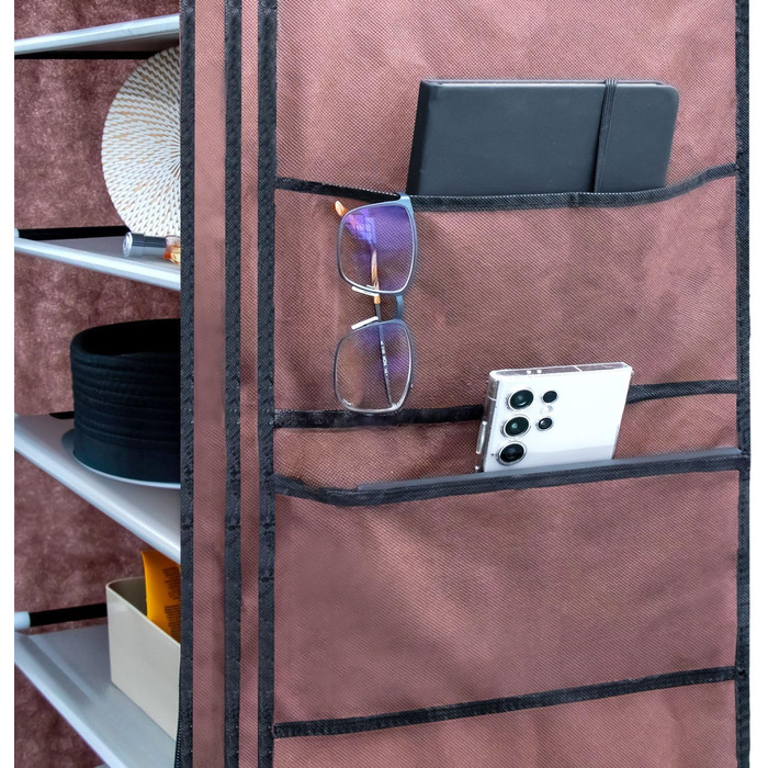 INTIRILIFE Folding Wardrobe 170x58x28 cm - with Zipper Fabric Wardrobe, Clothes Closet, Shoe Rack with 9 Storage Compartments - Camping Storage Box, Textile Wardrobe (Cocoa Brown)