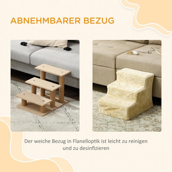 PawHut 4-Step Dog Stairs, 35 cm Cat Stairs for Bed and Sofa, Pet Stairs for Dogs and Cats up to 5 kg, Plush Appearance (46L x 35W x 35H cm, Beige)