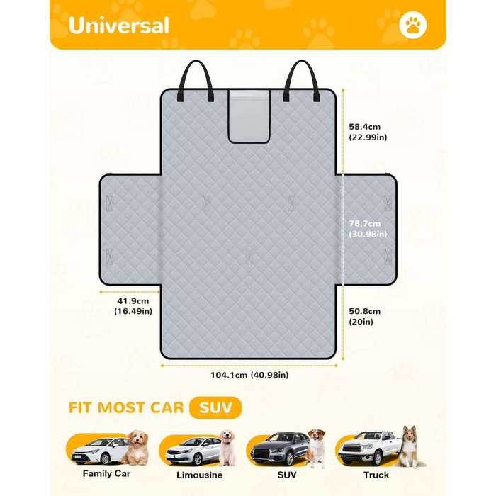 Захист для багажника автомобіля для собак: водонепроникний та стійкий до подряпин килимок з захистом бокових панелей та краю багажника. Легкий у догляді та міцний. Сірий колір.