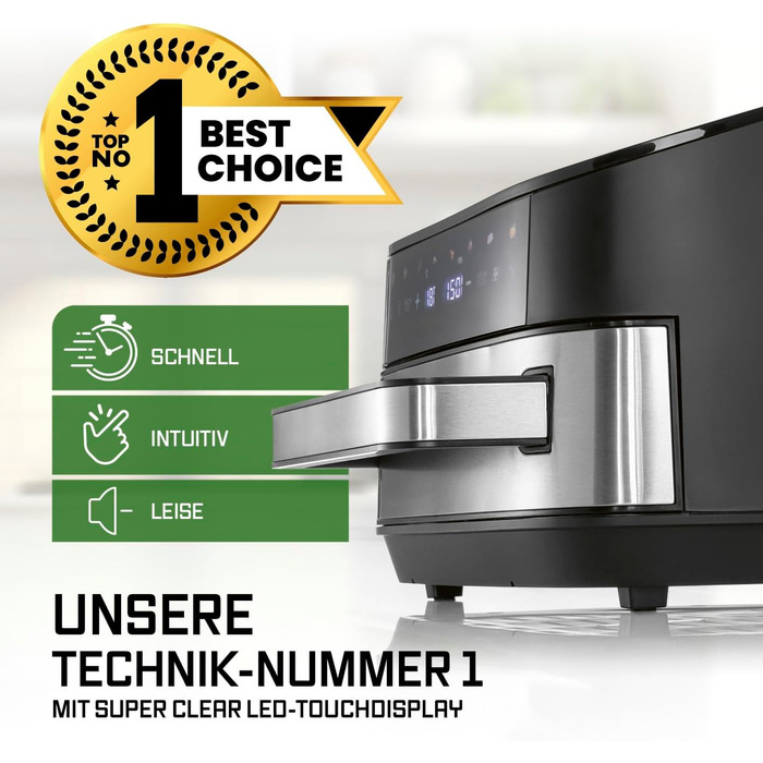 Фритюрниця повітряна GOURMETmaxx AirGenius, 9 л (2 x 4,5 л) з 8 програмами | 2 камери для одночасного приготування | Сенсорний дисплей, для 8 осіб