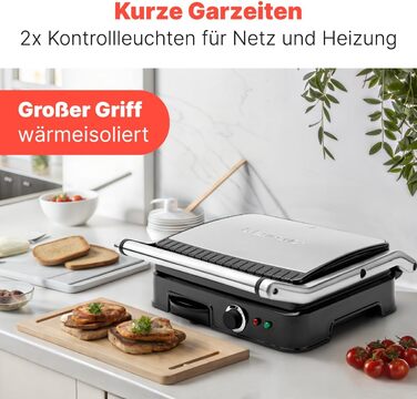 Clatronic 2000W Contact Grill | Non-Stick Grill Plates | Panini Grill Toaster | KG 3487