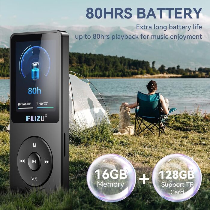 MP3 плеєр 64GB з Bluetooth 5.3, легкий (30г), до 80 годин роботи, 1.8