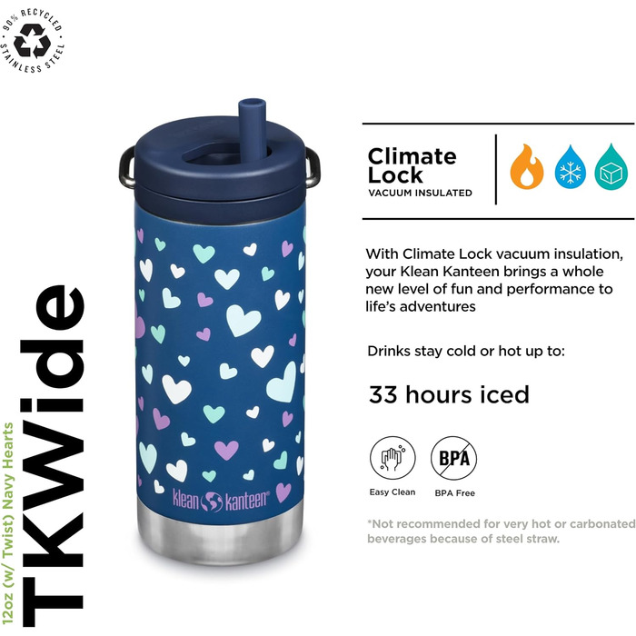 Klean Kanteen TKWide 340 g (with twist cap) – (Marine Blue Hearts)