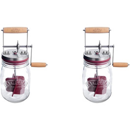Kilner Butter Churn Glass with Hand Crank, Manual Hand Crank and Silicone Mixer, 1L, Opening: 7.2 cm, 16.5 cm x 11 cm x 27 cm, Make butter yourself in about 10 minutes, Glass butter container (pack of 2)