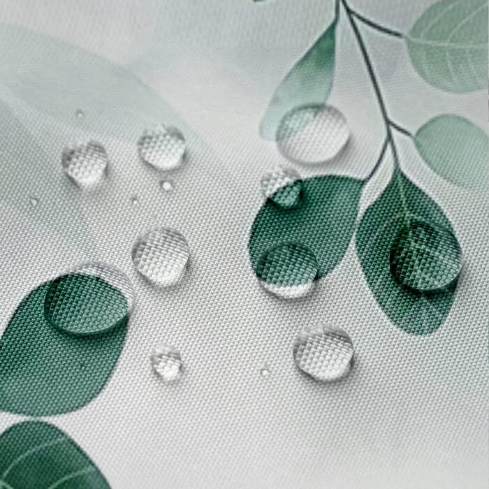 Штора для душу M&W DAS DESIGN з поліестеру, листя зелені та золота, водовідштовхувальна, антигрибкова, з кільцями 180x200 см