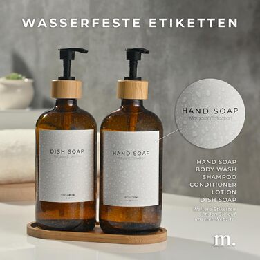 Набір дозаторів для мила та рідкого миючого засобу MaisoNovo | 2 шт. скляні дозатори 500 мл з бамбуковою помпою | Білий колір