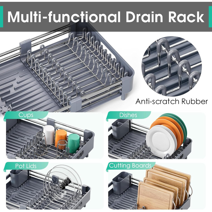 Стійка для сушіння посуду KINGRACK, розширювана, з нержавіючої сталі, сіра